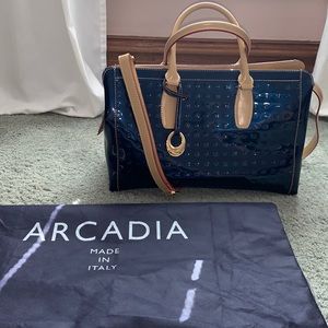 Arcadia Large Navy Patent Leather Tote